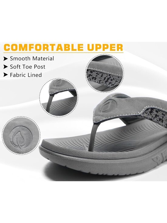 Men\'s Grey Flip Flop Open Toe Athletic Straps Orthotic Summer Plantar Casual